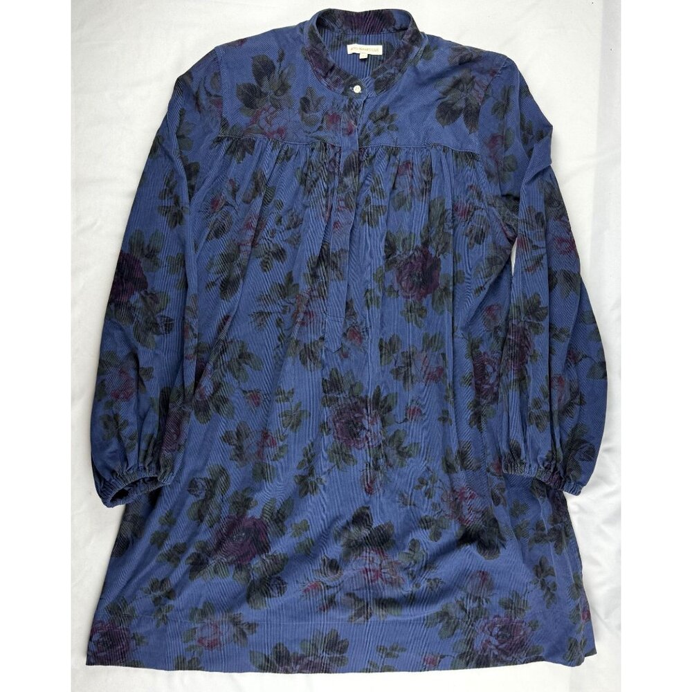 Ann Mashburn Nicky Popover Blue Floral Corduroy Shirtdress Size L